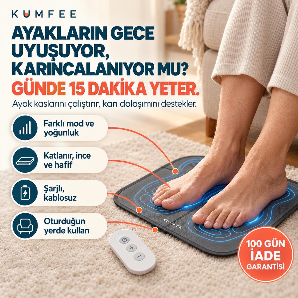 Kumfee® EMS Ayak Masaj Cihazı | Uyuşan, Karıncalanan, Yorgun Ayaklar İçin